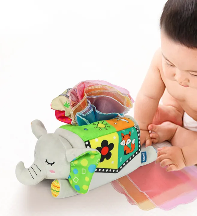 เด็กอ่อนช้างกระต่ายตุ๊กตาของเล่น-montessori-เด็กกล่องกระดาษทิชชูที่มีสีสันนุ่มประสาทสัมผัสของเล่นเด็กนิ้วการออกกำลังกายของเล่นการศึกษา