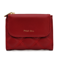 POLO HILL กระเป๋าเงินสั้นมีซิปพับสามทบสำหรับผู้หญิง PLWL-LW154 (ดำ/น้ำเงิน/แดง)