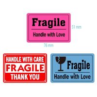 100pcs 76x51mm FRAGILE HANDLE WITH LOVE Shipping Label Package Transfer Damage Warning Sticker Cute Heart Happy Pink Reminder