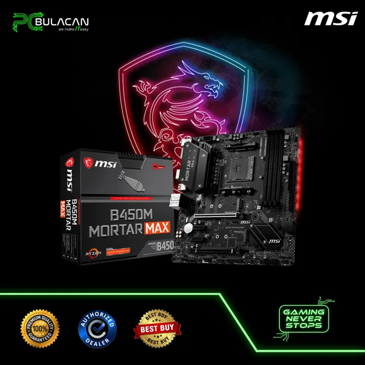 Msi B450M Mortar Max AMD, Gaming Motherboard, MATX Motherboard, Mystic