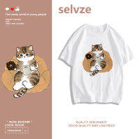 2023 newSELVZE （พร้อมส่งจากกทม มาถึงใน 3วัน）print T-shirt เสื้อยืดแขนสั้นพิมพ์ลายลูกแมวลำลอง T0130