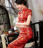 ชุดจีน, ชุด cheongsam, คลิปด้านข้างสีแดงชุดจีน, กระโปรงยาว 2020