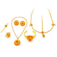 Ethlyn Ethiopian Big Round Golden Six-piece Sets Women Luxury Jewelry Sets Necklace Earrings Bracelet Ring brooch hair pins