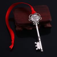 2023 Christmas Santa Magic Key Ornament With Red Ribbon Rope Chain Keychain Christmas Tree Decoration Metal Jewelry Accessories