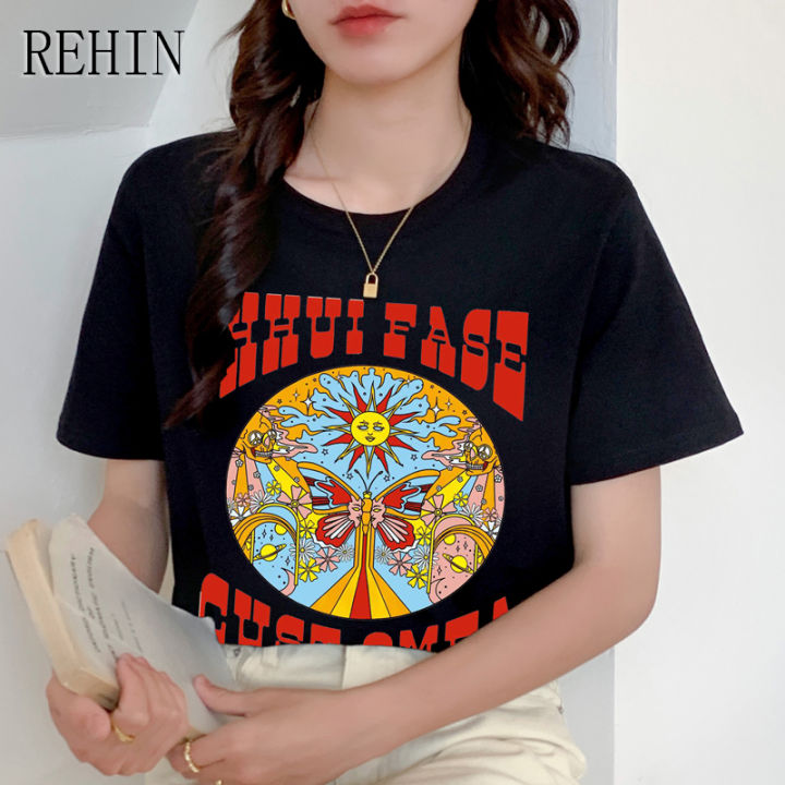 rehin-เสื้อยืดคอกลมแขนสั้นสำหรับผู้หญิง-เสื้อยืดแขนสั้นทรงหลวมลำลองพิมพ์ลายดอกทานตะวันสไตล์เกาหลีแบบใหม่แฟชั่นฤดูร้อน