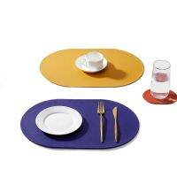 64ชิ้น Morandi สีหนัง Placemat PU กันน้ำและน้ำมันหลักฐานครัวเรือนฉนวนกันความร้อน Placemat ต่อต้านลวกรูปไข่ตารางเสื่อ