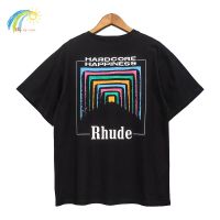 Oversize Vintage Rhude กล่องมุมมองเสื้อยืดผู้ชายผู้หญิง1:1คุณภาพสูงแขนสั้นแฟชั่นสบายๆสีโลโก้ RHUDE Tops Tees