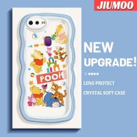 เคส JIUMOO สำหรับ OPPO F9 F9โปร U1 Realme A7x 2 Pro เคสการ์ตูนวินนี่ช้อนส้อมมีดหมีพูห์ทิกเกอร์สีสันสดใสขอบครีมคลื่นเคสโทรศัพท์แบบใสนิ่มดีไซน์ใหม่เคสป้องกันเลนส์กล้องถ่ายรูปเคสโปร่งใสกันกระแทก