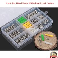 135pcs Zinc and Ribbed Plastic Self Drilling Drywall Anchors with Phillips Pan Head Self Tapping Screws Assortment Kit for Dryw