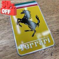 โลโก้ FERRARI เพลทอลูมิเนียมบาง ขนาด 5x8cm #โลโก้รถ  #โลโก้รถยนต์  #สติ๊กเกอร์รถ #Logo  #โลโก้