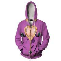 jojo  s bizarre adventure giorno giovana เสื้อแจ็คเก็ตสเวตเตอร์แขนยาวมีฮู้ดพิมพ์ลาย 3 d มีซิปไซส์ s - 5 xl