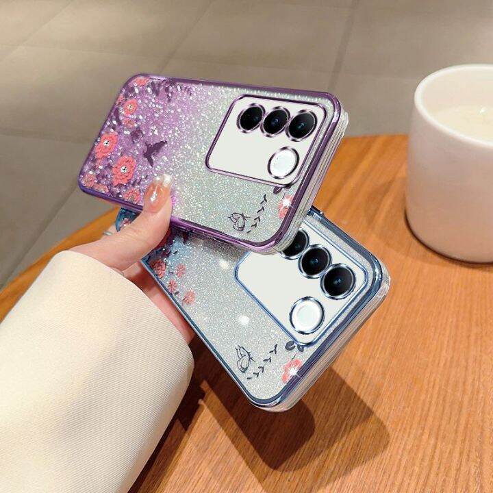 เคสกลิตเตอร์-v23-v25e-สำหรับ-vivo-v29-v27-v27e-v23e-5g-4g-2023-2022ฝาหลังอ่อนนุ่มเคสกันกระแทกมือถือแวววาวซิลิโคน-tpu-ยืดหยุ่นป้องกันดอกไม้ไล่ระดับสี