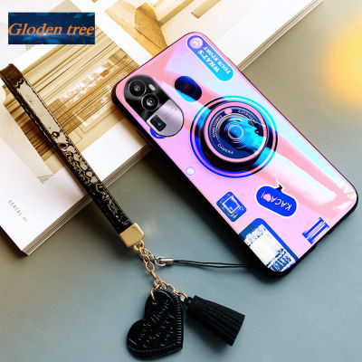 Gloden tree For OPPO Reno10 Pro+ 5G Case Camera Pattern + Stand + Beautiful Tassel Hand Strap Protective Back Cover Couple Cases