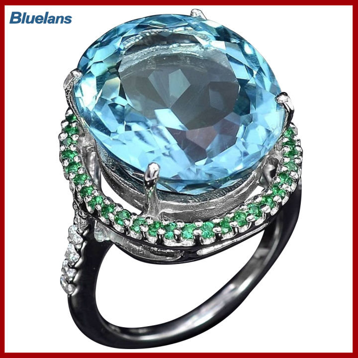 bluelans-เครื่องประดับงานแต่งงานนิ้วแหวนหมั้นผู้หญิงวินเทจบุษราคัมเทียมกลม