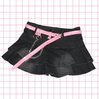 【CW】 Waist Denim Pleated Skitrs Preppy Shorts Skirts