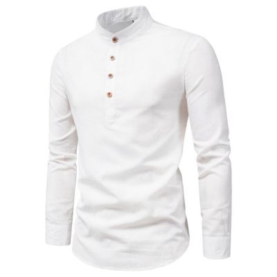 ZZOOI Mens Long Sleeve Shirts Solid Color Stand Collar Shirts Fashion Slim