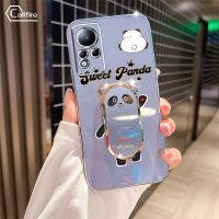 กล้องเจาะรูที่แม่นยำครอบคลุมเต็มรูปแบบเคสโทรศัพท์สำหรับ Infinix Note 11 Note 12 2022 X663D X663B X663 X663B ป้องกันโทรศัพท์ตกชุบโลหะด้วยไฟฟ้าหรูหราพร้อมตัวยึดหมีแพนด้า Bing