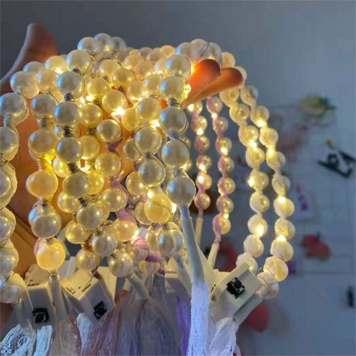 pearl-lace-ribbon-luminous-hair-band-fairy-lights-light-up-headband-female-tie-pearl-headdress-glow-wedding-party-christmas-gift