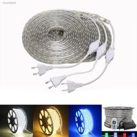 ﹊♝ 220V LED Strip Light Waterproof RGB Strip Led Ribbon 5050 Led Tape 220 Flexible Led Strip 220 v 60Leds/M Lighting with EU Plug