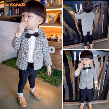Gentleman Boys Wedding Dress For 1 6 Years Kids Spring Autumn Long Sleeve  Outwear Formal Baptism Birthday Party Outfit