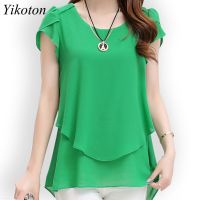 Yikoton 2022 New Summer Women Blouse Loose Shirt O-Neck Chiffon Blouses Female Short Sleeve Blouse Top Casual Shirts Tops Blusas