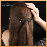 MDUCIN SHOP 2pcs แฟชั่นสำหรับผู้หญิง หางม้าหางม้า Barrette โบว์ไทด์ อุปกรณ์เสริมผม กิ๊บหนีบผม คลิปผม rhinestone