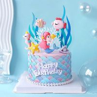 Crown Mermaid Decorations Ocean World Girl Cake Topper Birthday Dessert Decoration for Childrens Day Party Supplies Lovely Gift