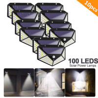 ไฟติดผนังโซล่าเซลล์พลังงานแสงอาทิตย์ เซ็นเซอร์ Solar light 100 LED 3 โหมด ไฟออก4ทาง