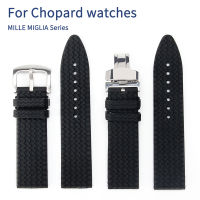 ?ยอดนิยม?สำหรับ Chopard สายนาฬิกาข้อมือยางคลาสสิกสายรัดแท่งสแตนเลสสตีลสำหรับผู้ชาย168511ตัวล็อกแบบผีเสื้อซิลิโคน21มม. 23มม.