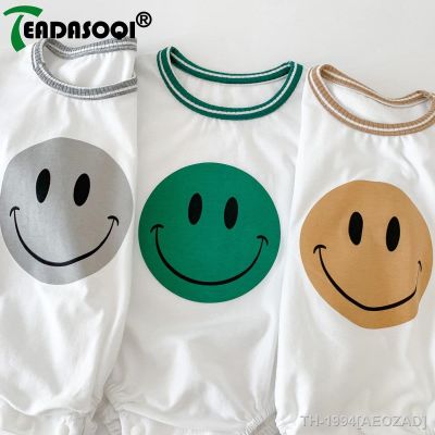 ✐ Macacão de manga curta infantil bodysuits coloridos roupas rosto sorridente para bebês recém-nascidos crianças infantis verão novo 95 algodão