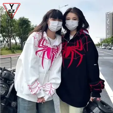 Spider-Man Unisex Hoodies Full Zip Hooded Sweatshirts Embroider Jacket Hip  Hop