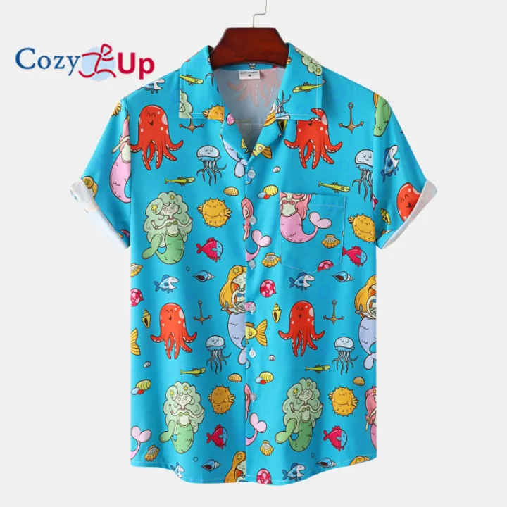 Cozy Up Men Shirts Short Sleeve Cartoon Print Comfortable Slim Fit Handsome  | Lazada PH