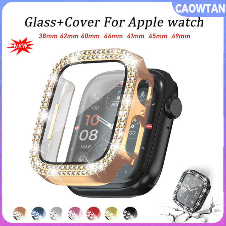 เคสสำหรับ-apple-watch-เพชร49มม-45มม-41มม-44มม-40มม-42มม-38มม-กันชนกระจกเทมเปอร์ปกป้องหน้าจอ-iwatch-series-7-se-6-8-5