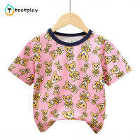 Tootplay เสื้อยืดคอกลมสำหรับเด็ก,เสื้อยืดคอกลม Lengan Pendek Musim Panas สวมหัวผ้าฝ้ายลำลองเสื้อพิมพ์ลายการ์ตูนน่ารักสำหรับเด็กหญิงเด็กชาย