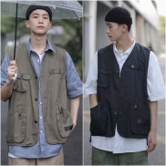 Áo khoác không tay phối nhiều túi phong cách Nhật Bản trẻ trung cho nam