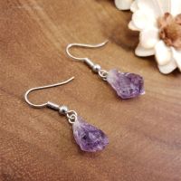 New Goth Natural Purple Crystal Raw Stone Earring Healing Stone Dangle Drop Teardrop Witch Statement Jewelry Women Wedding Gift