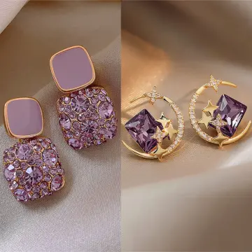 Buy Purple Earrings, Purple Rhinestone Earrings, Purple Prom Earrings,  Purple Crystal Earrings Online in India - Etsy