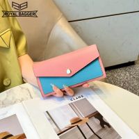 Royal Bagger Long Wallet Purse For Ladies Genuine Cow Leather Palm Pattern Women Fashion Contrast Color Clutch Phone Purses Card Holder