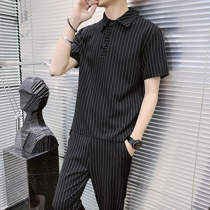 cod-hair-stylist-mens-short-sleeved-shirt-youth-striped-nine-legged-pants