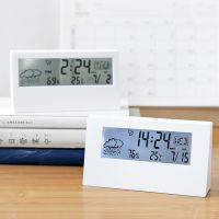 Clock Japanese Simple Style White Electronic Clock Digital Alarm Clock Modern Temperature Humidity Students Desktop Room Bedside