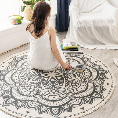 Cilected Nordic Retro Woven Round Carpet Bohemia Ethnic Tassel Mandala Carpet Living Room Cotton Linen Rugs Bedroom Floor Mat