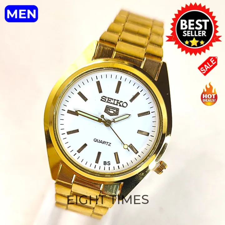 Seiko 5 Quartz Lumibrite Stainless Steel Men Watch (Gold) | Lazada PH