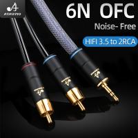 【YF】 HIFI 3.5mm to 2 RCA Stereo Audio Cable  6N OFC Audio-cable 3.5 Y Splitter for Amplifier Mixer