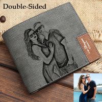 Mens Engraved Photo Wallet PU Leather Short Wallet Slim Purse for Men Custom Personalized Gifts for Husband Boyfriend Wedding