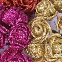 10-36Pcs Glitter Rose Red Red Pink Gold Artificial Rose Foam Flower Bouquet Bride Party Wedding Party Decoration Fake Bouquet Artificial Flowers  Plan