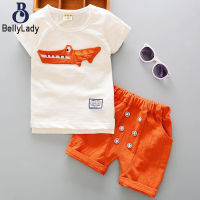 2pcs/set Boys Shirt Suit Cartoon Printing Round Neck Short Sleeves Shirt Shorts Set For 1-5 Years Old Kids【fast】