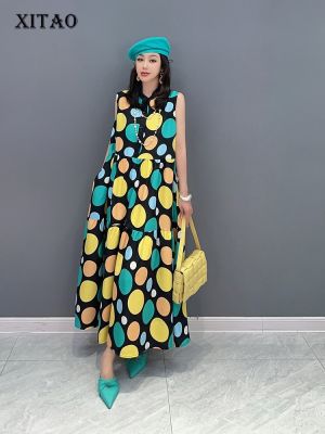 XITAO Dress Loose Casual Fashion Temperament Sleeveless Dot Print Dress