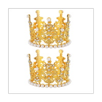 2Pcs Mini Crown Cake Topper Pearl Rhinestone Queen Princess Tiara Crown for Birthday Wedding Party Cake Decorations