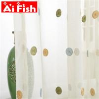 hot.Colorful Circle Embroidery Sheer Curtains For Living Room Drapes White Window Screen Cotton Linen Bedroom Tulle Curtain  ZH035-5