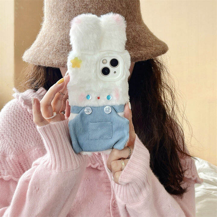 กระเป๋าใส่ผ้ากันเปื้อน-plush-rabbit-สำหรับ-iphone14-น่ารักตุ๊กตากระต่ายสีขาวขนาดเล็กสำหรับ-iphone12promax-กระเป๋าใส่กระต่ายสีชมพูสำหรับ-iphone-xs-xr-กระเป๋าใส่กระต่ายสีฟ้าสำหรับ-iphone13-กระเป๋าใส่กระ